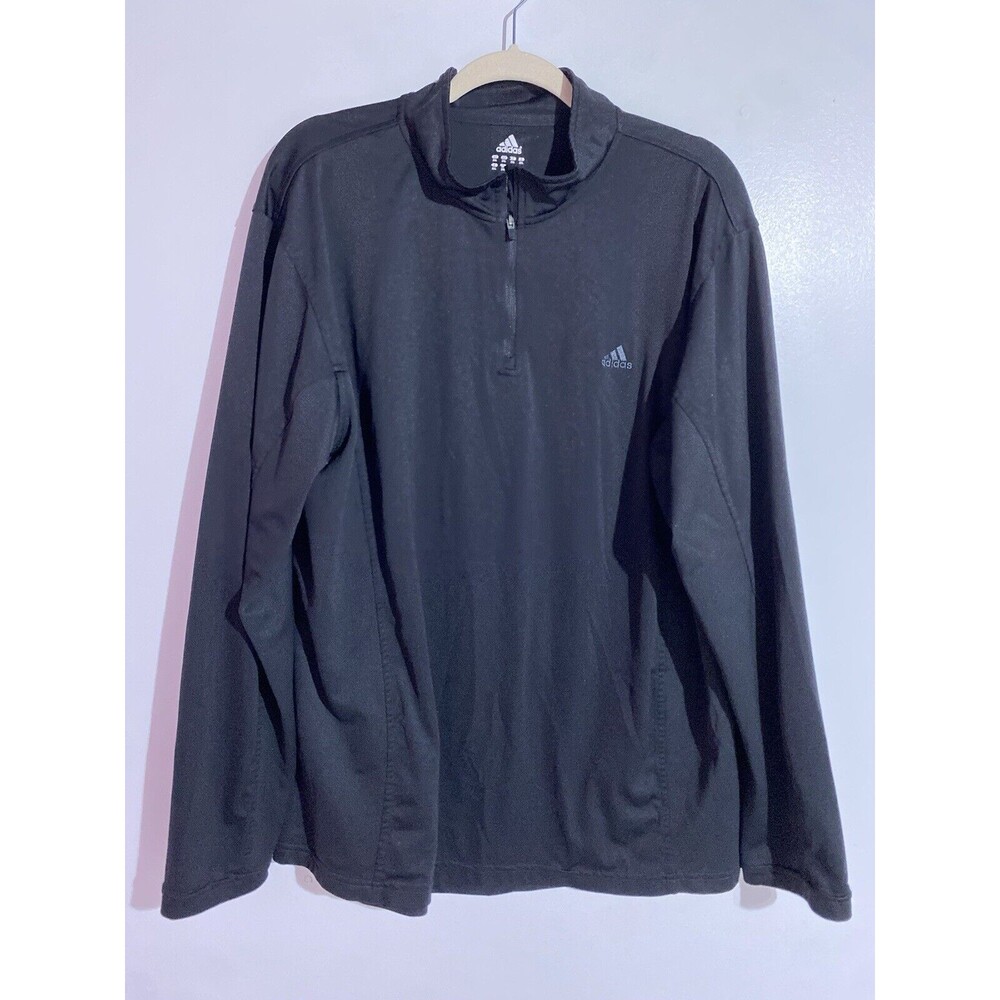 Adidas Sweatshirt Mens‎ 2XL Black 1/4 Zip Pullover Sweater Athleisure Golf Gym